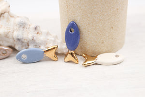 Ceramic and Gold Fish Charms for Jewelry and accessories making handmade in France by Alain Granell