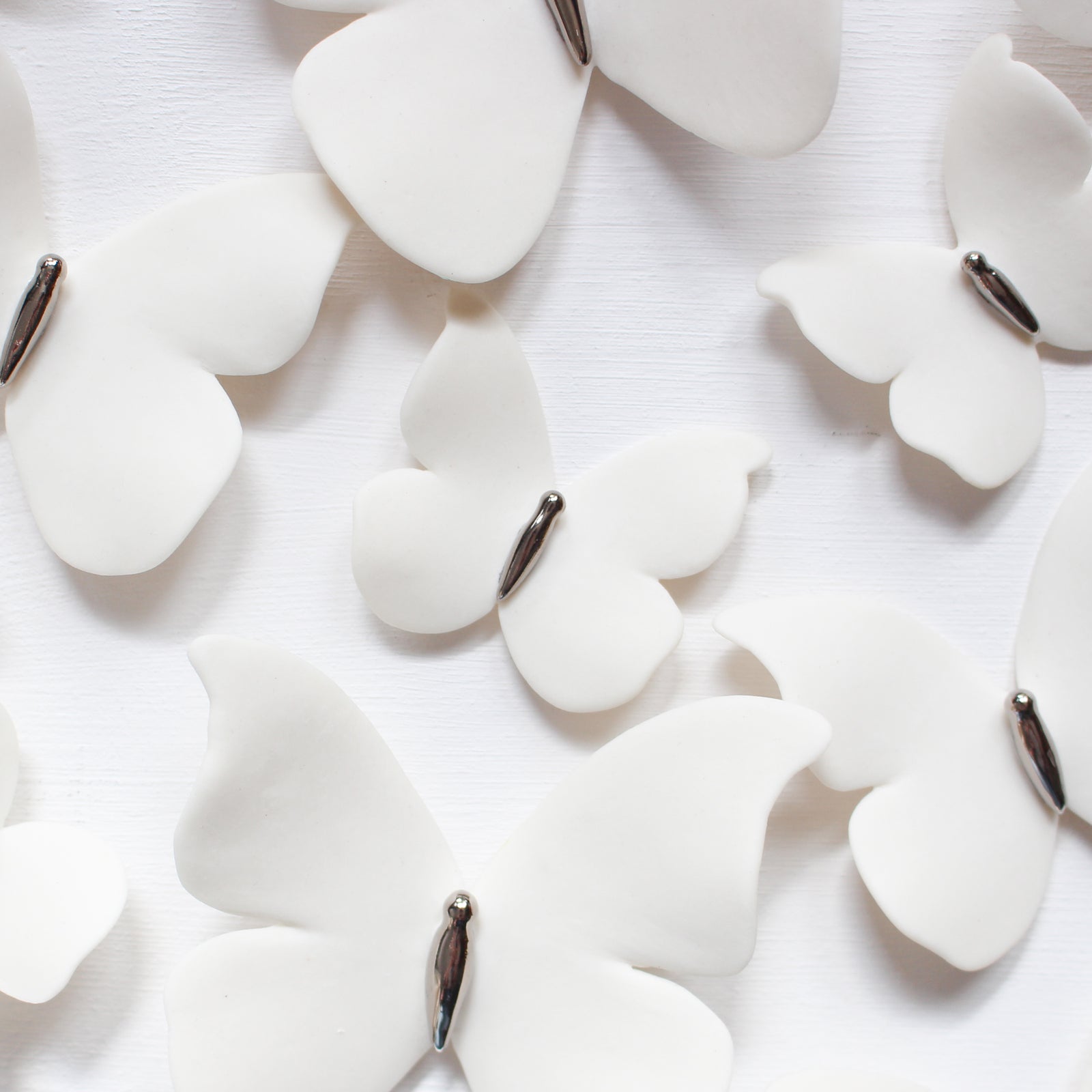 White and Platinum Ceramic Butterfly Wall Art by Alain Granell