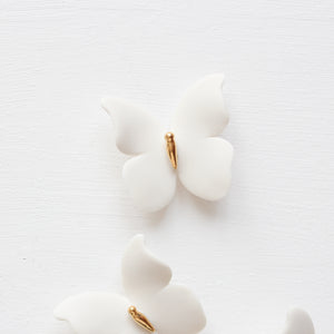 White and Gold Porcelain Butterfly Wall Art handmade in France by Alain Granell