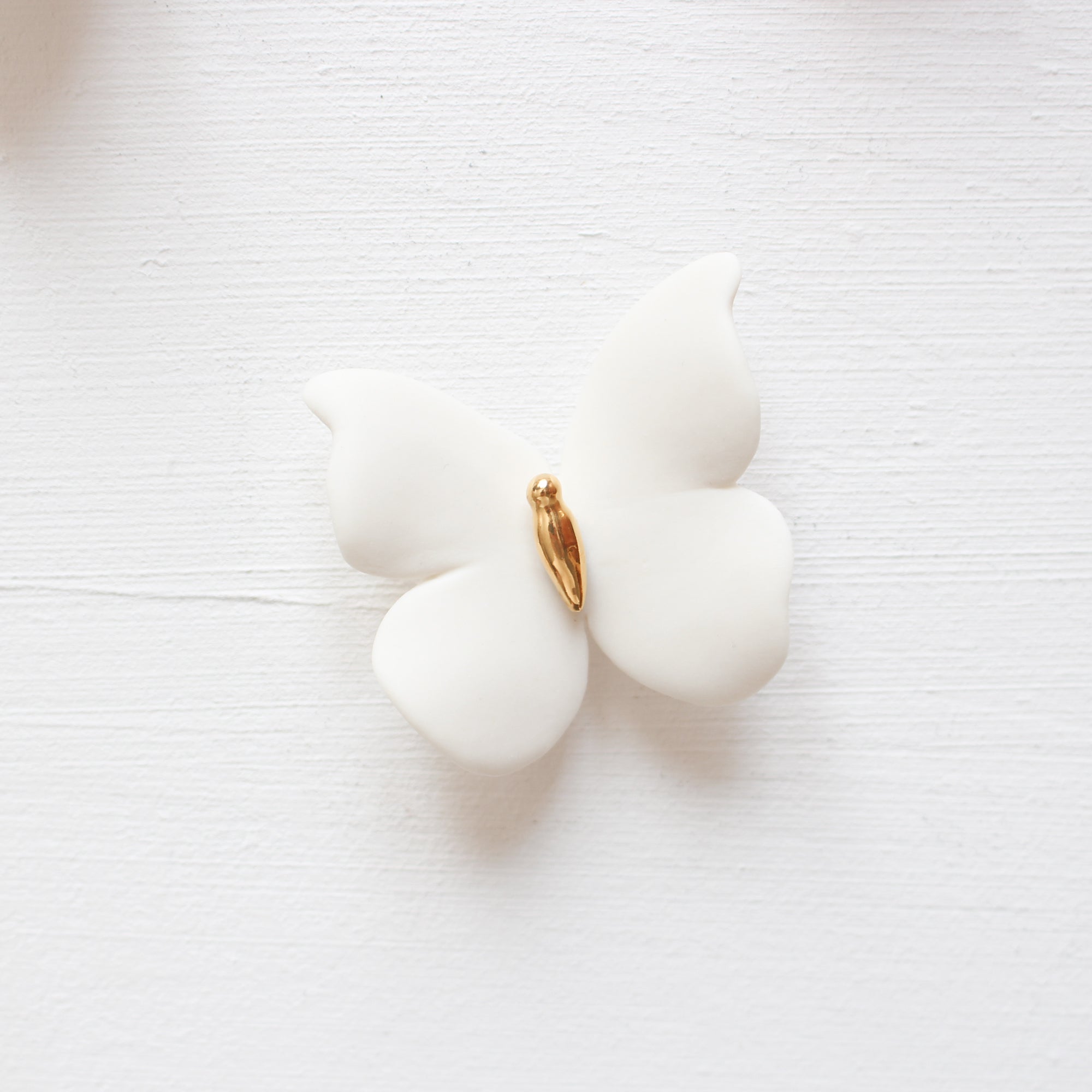 White and Gold Porcelain Butterfly Wall Art handmade in France by Alain Granell