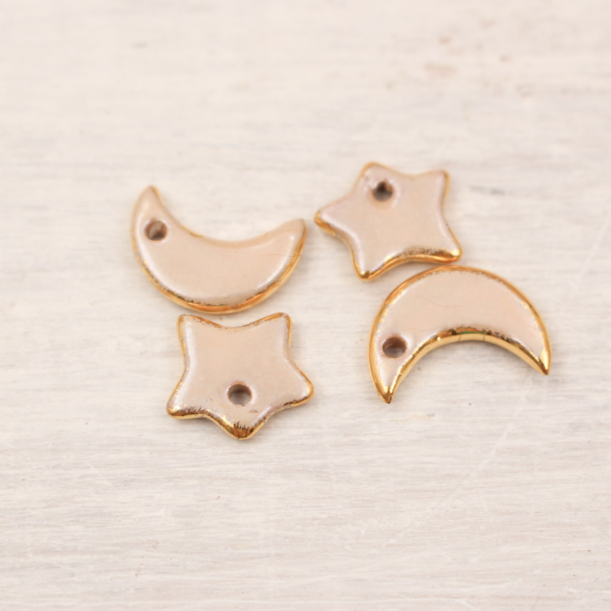 Ceramic Moon & Star Charms for Jewelry and Accessories Making handmade in France by Alain Granell