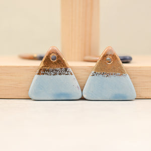 Multicolor ceramic and gold triangle charms handmade in France by Alain Granell