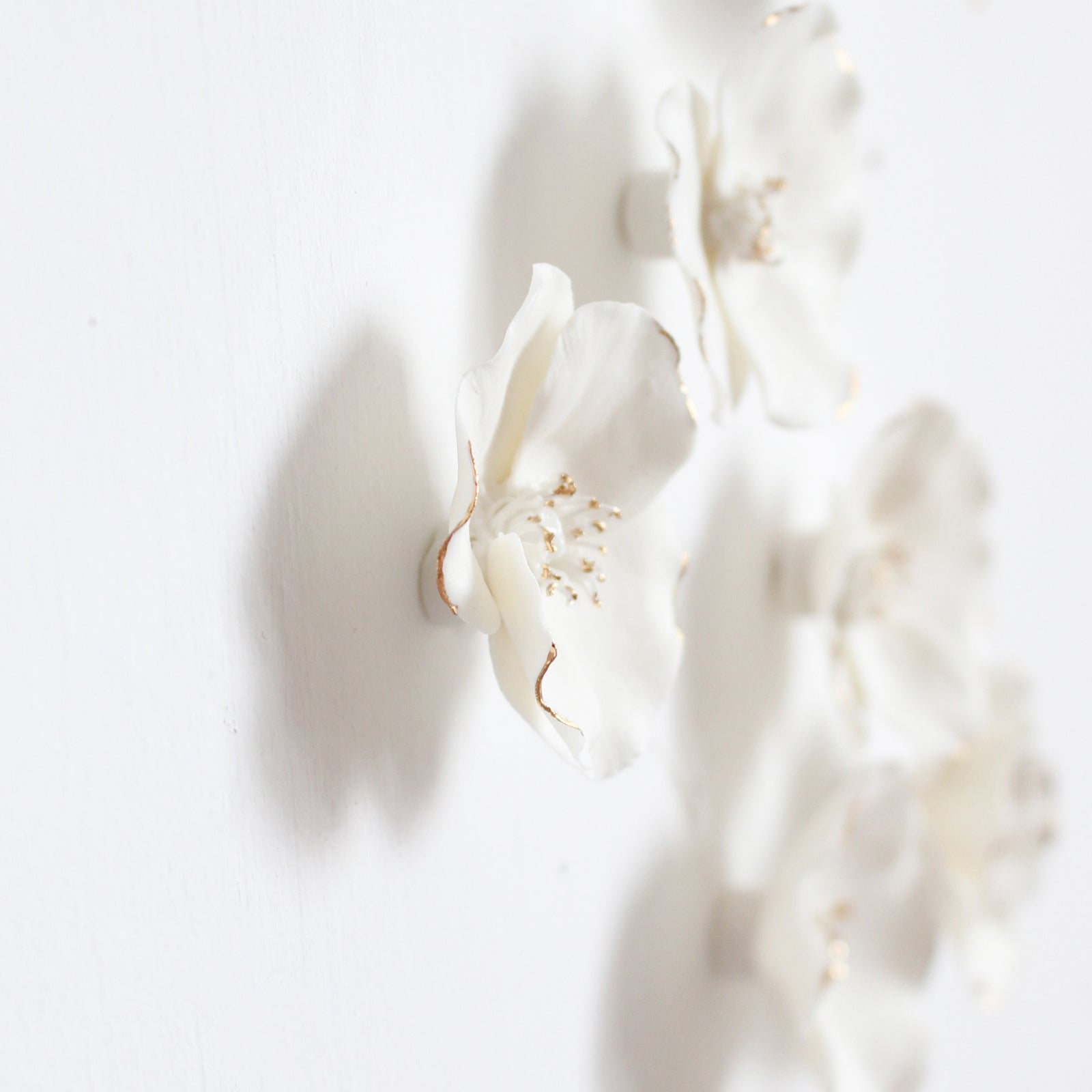 White poppies ceramic wall art by Alain Granell