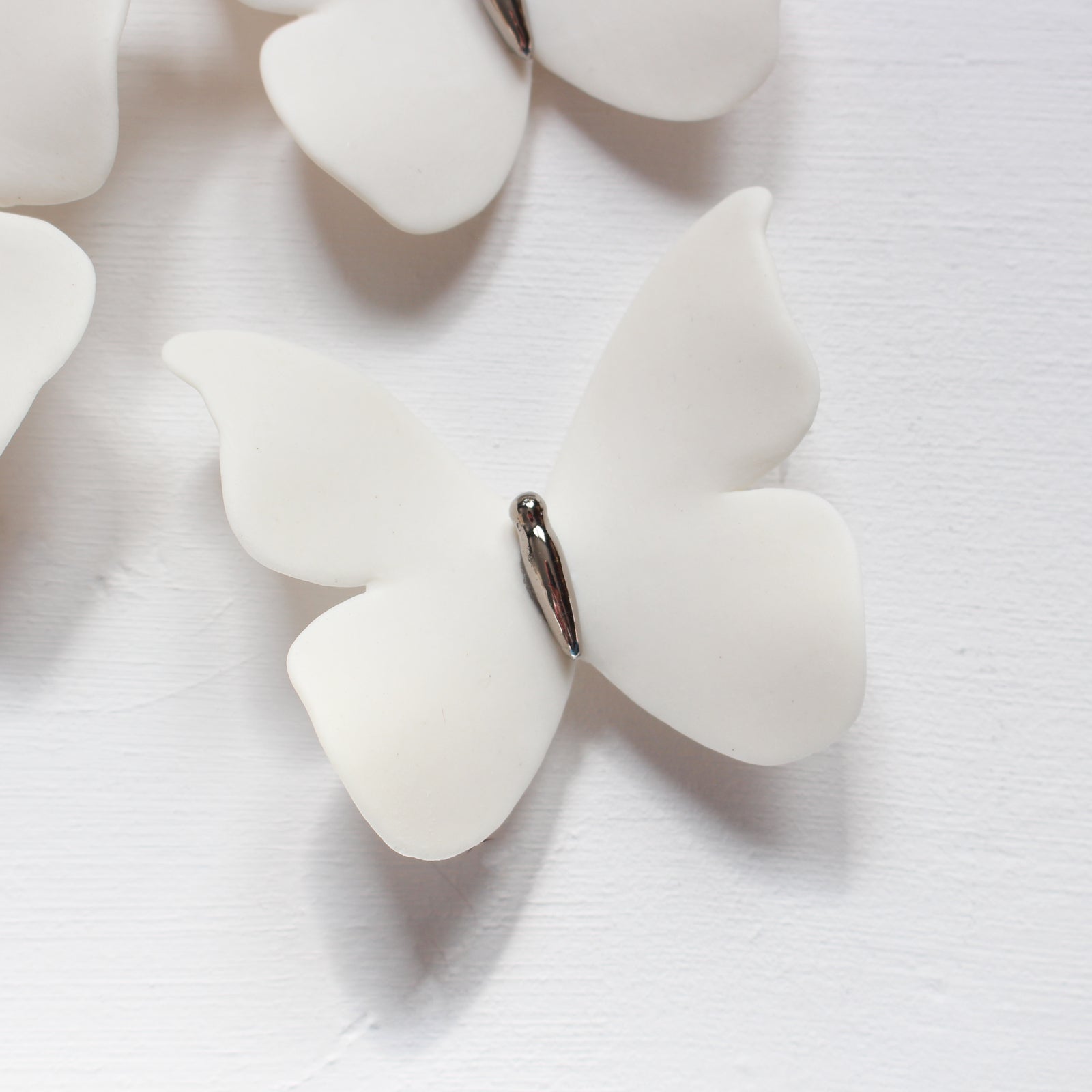 White and Platinum Ceramic Butterfly Wall Art by Alain Granell