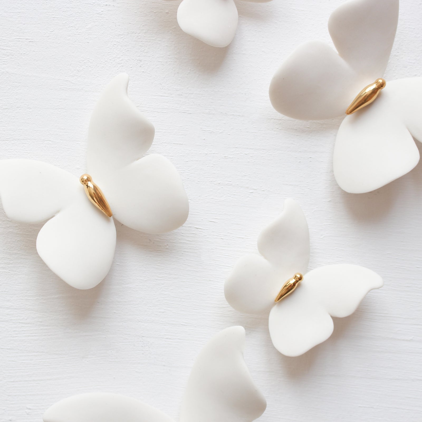 White and Gold Porcelain Butterfly Wall Art handmade in France by Alain Granell