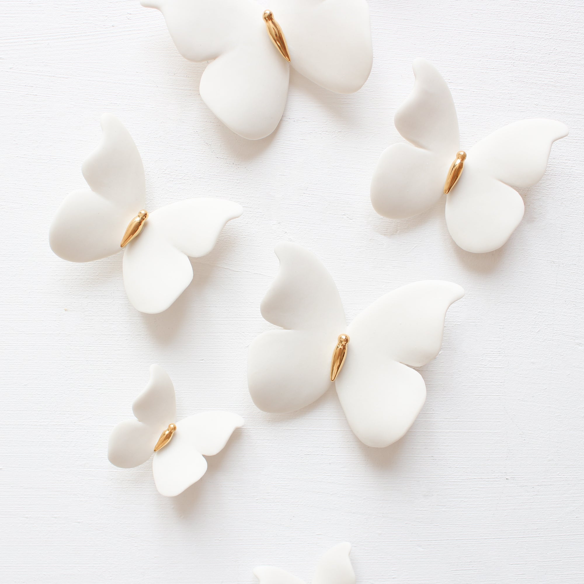 White and Gold Porcelain Butterfly Wall Art handmade in France by Alain Granell