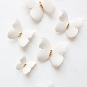 White and Gold Porcelain Butterfly Wall Art handmade in France by Alain Granell