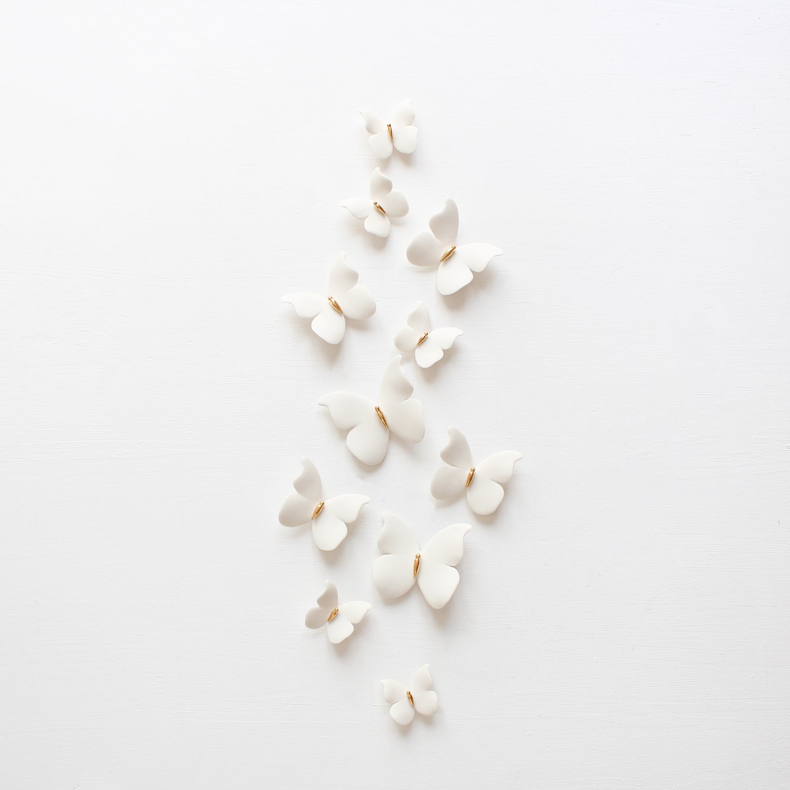White and Gold Porcelain Butterfly Wall Art handmade in France by Alain Granell