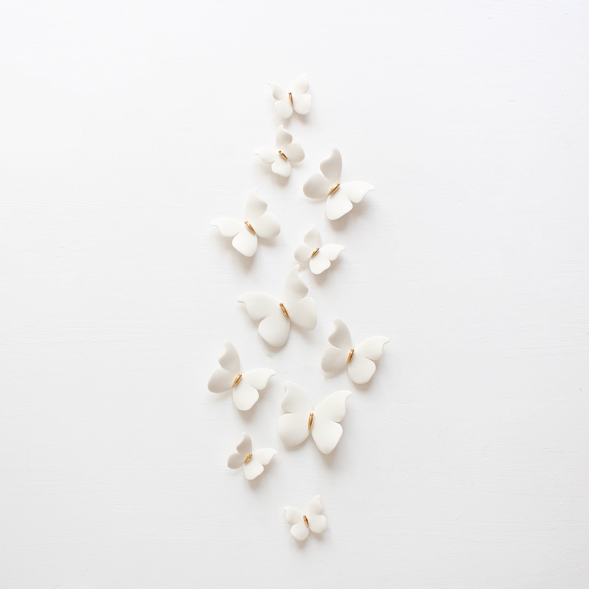 White and Gold Porcelain Butterfly Wall Art handmade in France by Alain Granell