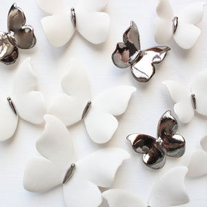 White and Platinum Porcelain Butterfly Wall Art by Alain Granell