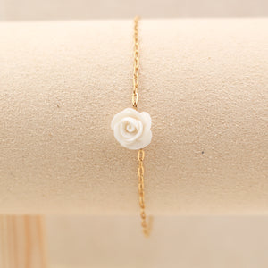 Bracelet Fleur Rose en Porcelaine Bicuit Blanche