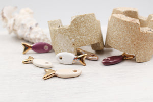 Ceramic and Gold Fish Charms for Jewelry and accessories making handmade in France by Alain Granell