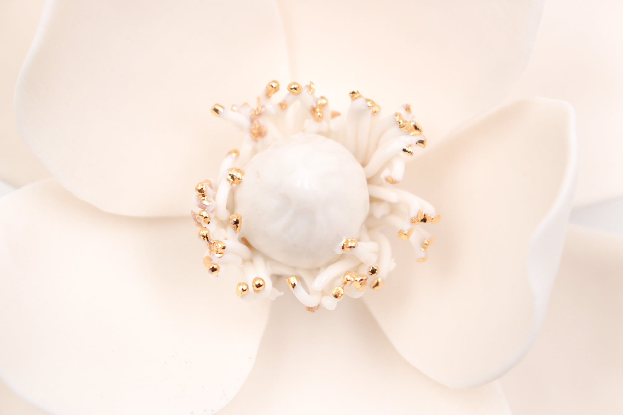 Golden Porcelain Magnolia- Handmade Porcelain Flower for Interior and Event Decoration - Made in France by Alain Granell – Home and Wall Decoration